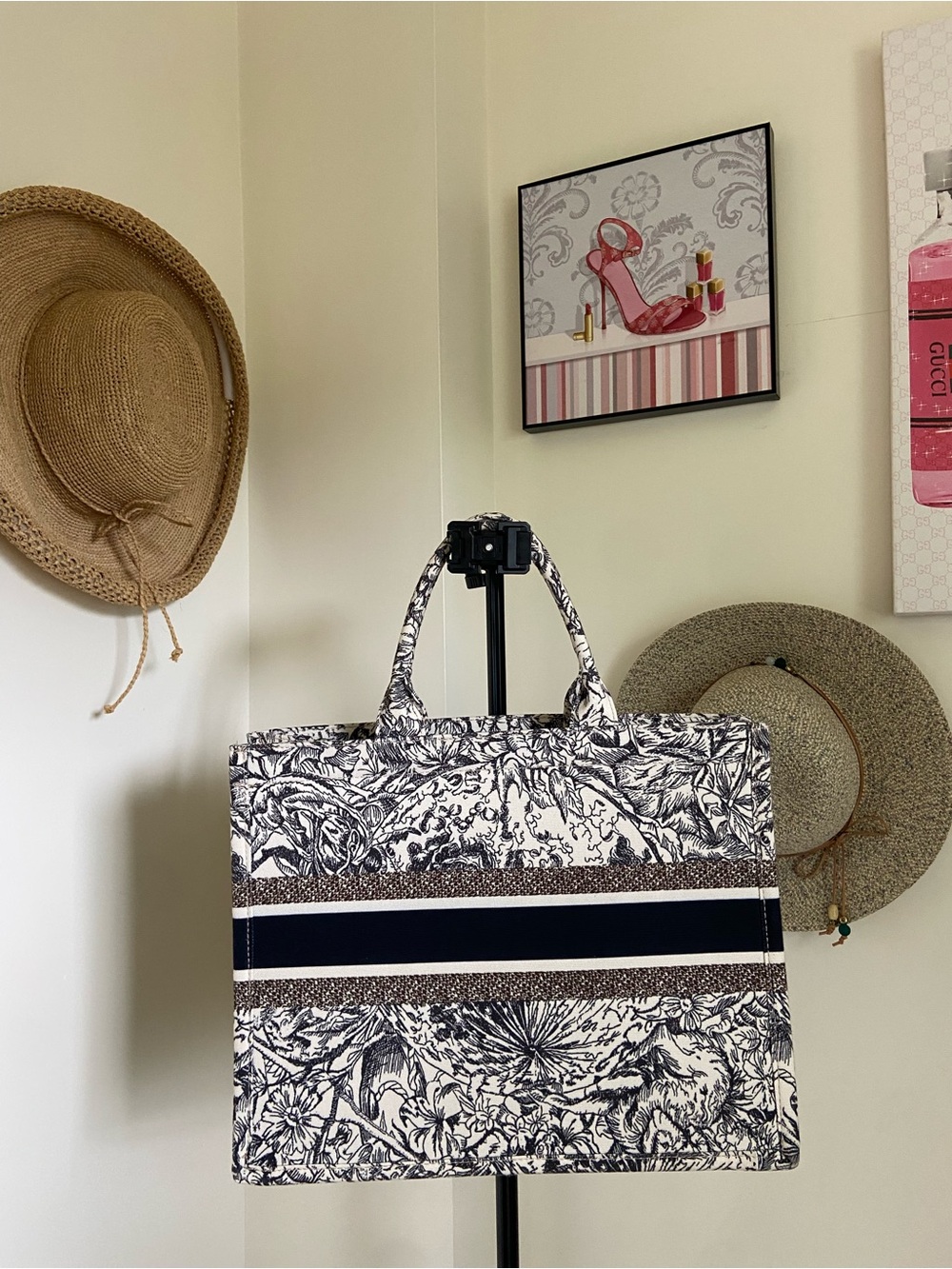 Elegant Black & White Floral Canvas Tote